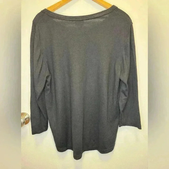 Chico’s women’s black pullover top oversized lightweight knitted v-neck size 3 - Picture 2 of 12